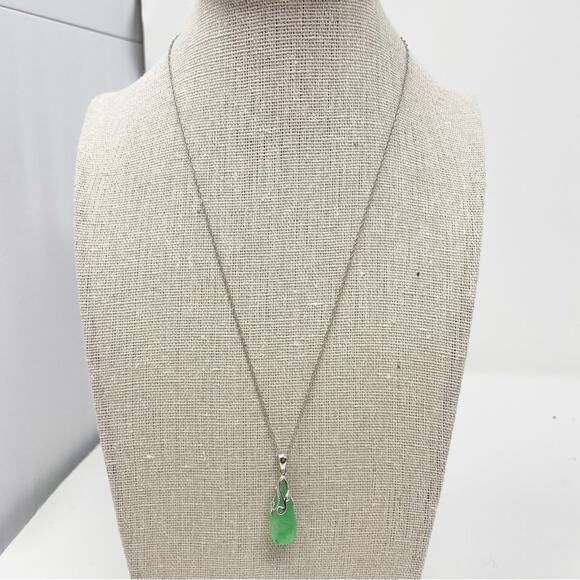 JTV Jewelry - JTV Green Jadeite Rhodium Necklace over Sterling Silver